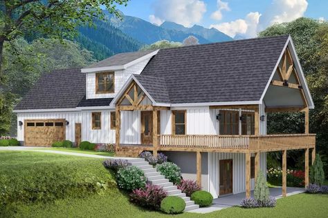 3-Bed Traditional Craftsman with Bonus Room and Vaulted Two-Story Great Room - 1719 Sq Ft - 680353VR | Architectural Designs - House Plans Montana House, Basement House Plans, House Plans 3 Bedroom, Mountain House Plans, Backyard Office, Lake House Plans, House Plans And More, Small Lake, Country Style House Plans