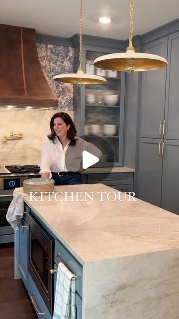 Cortney LaCorte | Kitchen Details ✨

Design: @ingacasha 
Appliances: @bluestarcooking 48” Range & double oven, Antique Copper hood and Built in Fridge
... | Instagram Taj Mahal Kitchen, Taj Mahal Countertops, Taj Mahal Quartzite Kitchen, Etsy Lighting, Kitchens 2023, Taj Mahal Quartzite Countertops, Built In Fridge, Kitchen Sink Window, Taj Mahal Quartzite