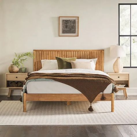 Middlebrook Designs Transitional Solid Wood Queen Bed - Bed Bath & Beyond - 40184735 Mid Century Bed Frame, Wood Queen Bed, Modern Organic Bedroom, Mid Century Bed, Platform Bed Designs, Arched Headboard, Queen Platform Bed, Queen Mattress Size, Bedroom Sets Queen