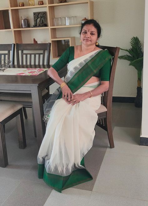 White And Green Saree, Bottle Green Saree, Green Patterns, White Saree, Green Saree, Bottle Green, Saree Collection, Saree, Silk