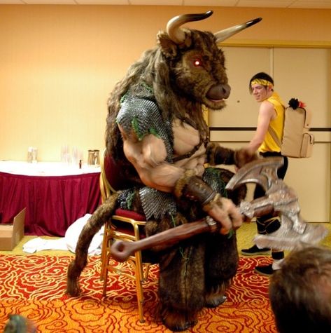 Minotaur Costume Minotaur Costume, Mythology Costumes, Percy Jackson Musical, Puppet Costume, Monster Costumes, Larp Costume, Homemade Costumes, Half Man, Fantasy Costumes