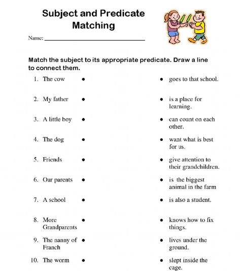 Subject Predicate Activities, Subject And Predicate Worksheet, Alliteration Examples, Compound Subjects And Predicates, Simple Predicate, Subject Predicate, Match Worksheet, Compound Subject, Worksheet For Class 2