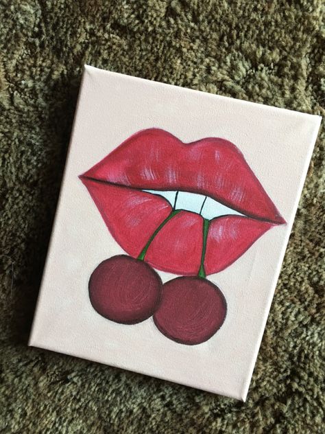 #acrylicpainting #canvasart #creativity #popart #easypaint Cherry Lips, Paint And Sip, Mini Drawings, Painting Canvas, Easy Paintings, Pop Art, Acrylic Painting, Canvas Painting, Art Painting