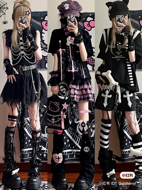 Emo Kawaii Outfits, Goth Rock Outfits, Goth Kawaii Outfits, Cat Inspired Outfits, Kawaii Goth Clothes, Pink Goth Outfits, Kawaii Goth Outfits, Goth Kawaii Fashion, Dark Harajuku