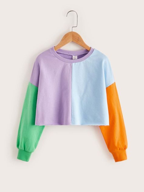 Color Block Hoodie Outfit, Color Block Clothes, Sewing Sweatshirts, Color Block Tshirt, Streetwear Tshirt Design, Color Block Hoodie, Girls Sweatshirts, Girl Sweatpants, Colorful Sweatshirt