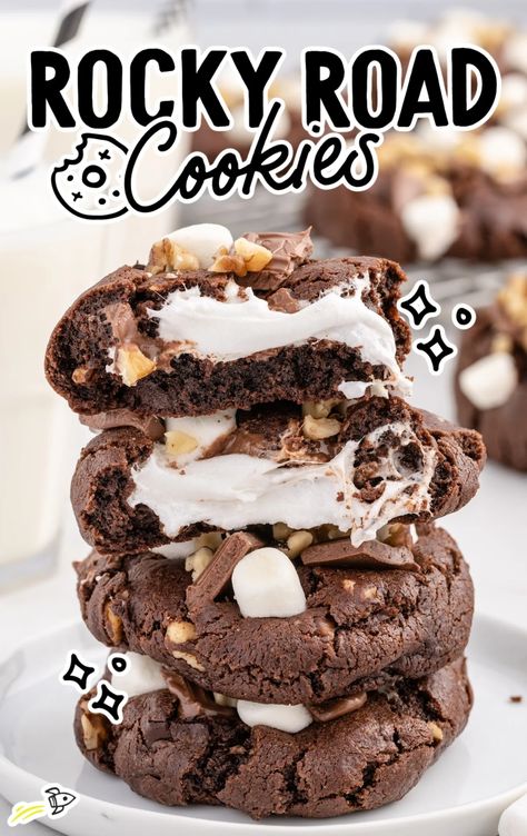 Rocky Road Cookies - Spaceships and Laser Beams Rocky Road Desserts, Rocky Road Cookies Recipe, Rocky Road Brownies Recipe, Rocky Road Cookies, Rocky Road Brownies, Scream Christmas, Giant Cookies, Rocky Road Fudge, Spaceships And Laser Beams