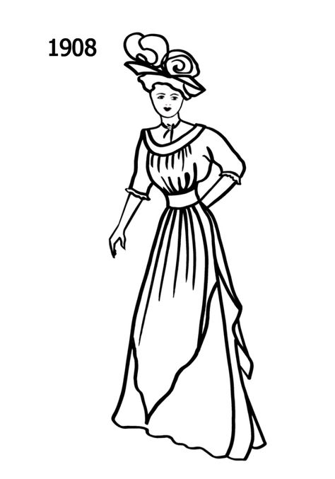 Timeline Drawing, 1900 Clothing, Edwardian Women, Edwardian Era Fashion, Clothing Drawing, Draw Fashion, 1900s Fashion, 1920 Fashion, Fashion Silhouette