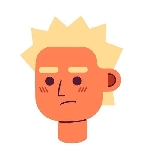 Irritated young man with prickly hair semi flat vector character head. Colorful avatar icon. Editable cartoon user portrait. Simple colour spot illustration for web graphic design and animation Vector Character Design Simple, User Research Illustration, Character Illustration Simple, Simple Animation Characters, Animation Styles Character Design, Flat Illustration Characters, Vector Illustration Design Graphics, Easy Characters To Draw, Simple Character Design