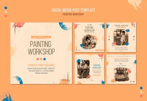 Painting workshop social media posts | Free Psd #Freepik #freepsd #template #social-media #instagram #paint Business Workshop, Graphic Design School, Spain Culture, Nature Instagram, Edit Photos, Painting Workshop, Paint Art, Insta Inspo, Social Media Business