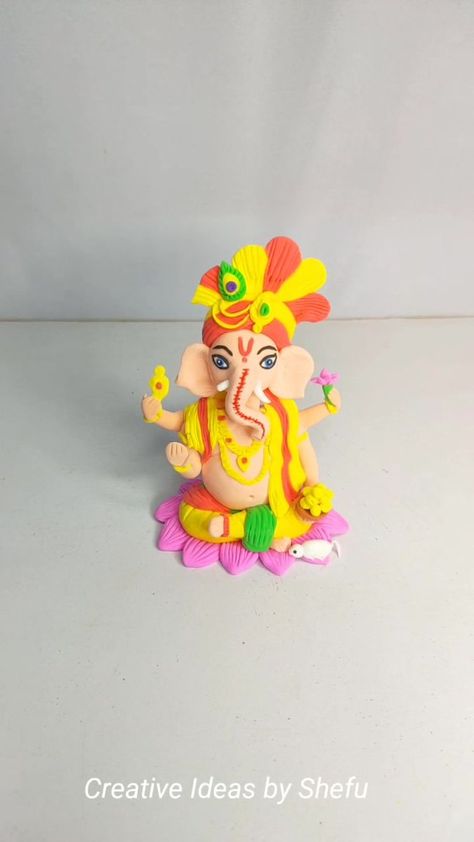 DIY how to make Ganesh Idol with clay | By Creative Ideas by Shefu How To Make Ganesha With Clay Easy, Diy Ganesha Idol, Ganesh Making With Clay Ideas, How To Make Ganesh Ji With Clay, Clay Idol Making, How To Make Clay Ganesha At Home, Clay Ganesha Handmade Step By Step, Clay Ganesha, Ganesh Chaturthi Decoration