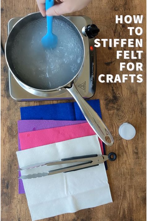 How To Make Felt Stiff, Felt Tutorials Step By Step, Diy Wet Felting, Fabric Stiffener Projects, How To Do Felting, How To Stiffen Felt, How To Stiffen Fabric, Beading On Felt, Fabric Stiffener Diy