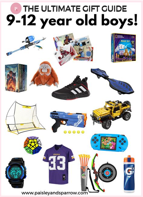 Gift guide for boys! This gift guide is full of present ideas for tween boys ages 9-11. Written by a boy, for boys! Great for Christmas or birthday gift ideas. Best Gifts For Boys 8-10, Gifts For Boys 6-8, Christmas Gifts For Boys 8-10, Gifts For Boys 10-12, Gifts For 8 Year Boy, Gifts For 7 Year Boy, Gifts For 11 Year Boy, Gifts For 9 Year Boy, Gifts For 10 Year Boy