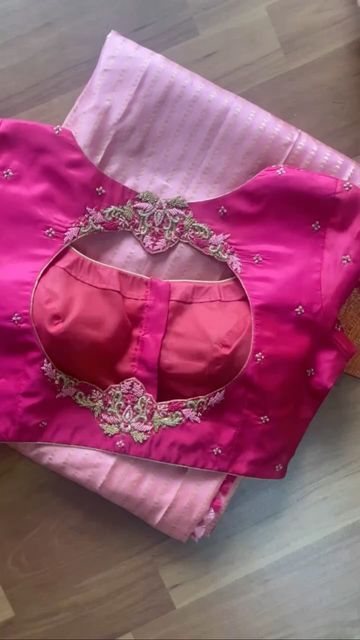 Pink Blouses Designs, Cutwork Blouse Designs Silk, Pink Colour Blouse Designs, Work Designs For Blouses, Back Designs For Blouse, Kalamkari Blouse Designs Latest, Embroidery Designs Blouse, Work Blouses, Pattern Blouse