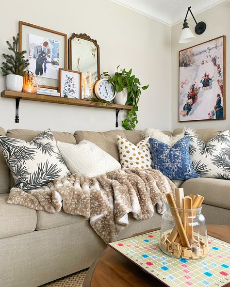 Boho Living Room Wall Decor Over Couch, Next To Couch Decor, Living Room Wall Above Couch Decorating Ideas, Living Room Wall Decor Ideas Above Couch Corner, Simple Behind Couch Wall Decor, Corner Above Couch, Gallery Wall Above Sectional Couch, Wall Shelf Ideas Behind Couch, Decorate Above Sectional Couch