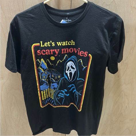 New And Never Worn Ghostface Let’s Watch Scary Movies Graphic T-Shirt Scream Halloween Ghost Face Tshirt, Graphic Tee Ideas, Ghostface Shirt, Boo Baskets, Scream Halloween, Ghost Face, Movie Shirts, Scary Movies, Dream Wardrobe