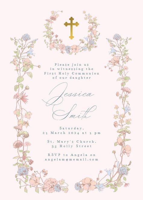 Memorial Announcement, Communion Invitations Girl, Confirmation Invitations, Holy Communion Invitations, First Communion Invitations, Greetings Island, Memorial Cards, Communion Invitations, Create Your Own Invitations