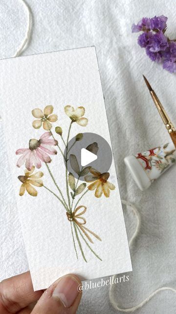 Watercolor Art For Beginners Simple Easy Step By Step, Water Colour Flower Paintings, Easy To Paint, Wildflower Paintings, Flowers Easy, Bookmark Ideas, Beginner Art, Watercolor Bookmarks, Watercolor Flower Art