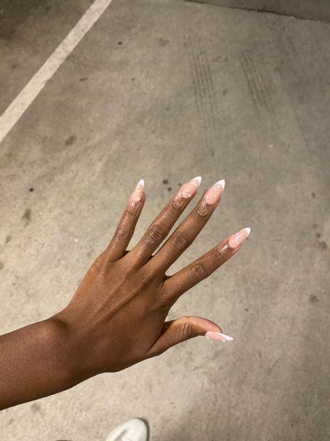 Pearl french tip nails on Black woman French Manicure On Black Women, French Tips Black Women, French Tip Black Women, French Tip Nails Black Women, Pearl French Tip Nails, French Tips Black, Pearl French Tip, French Tip Nails Black, Nails On Black Women