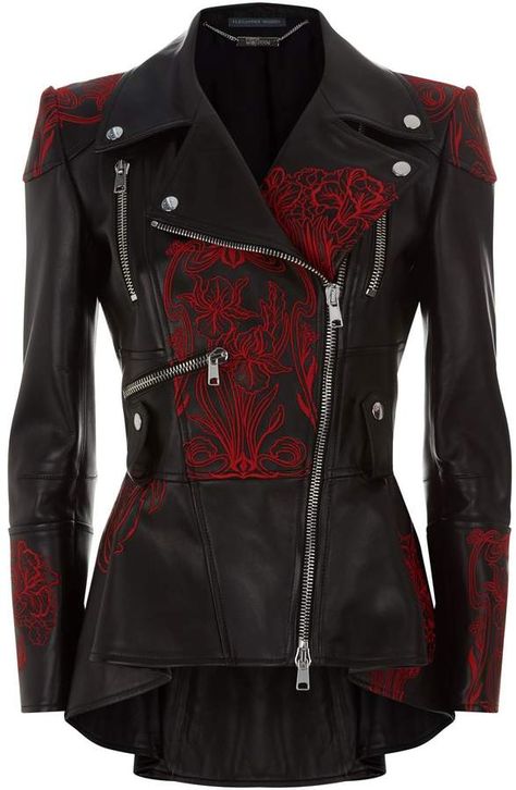 Leather Jacket Fantasy Outfit, Steampunk Leather Jacket, Vampire Leather Jacket, Queen Of Hearts Leather Jacket, Gothic Leather Jacket, Embroidery On Leather Jacket, Fantasy Leather Jacket, Alexander Mcqueen Leather Jacket, Black And Red Leather Jacket