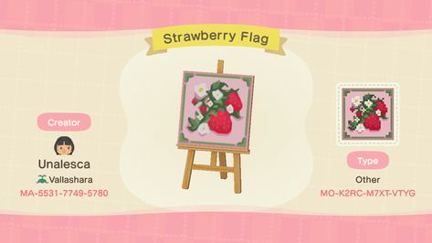 Animal Crossing Pink Custom Design, Cherry Flag Animal Crossing, Strawberry Path Acnh, Animal Crossing Custom Flag, Acnh Strawberry Flag, Animal Crossing Design Codes Strawberry, Cute Acnh Island Flags, Cute Animal Crossing Flag Designs, Acnh Pink Flag Design