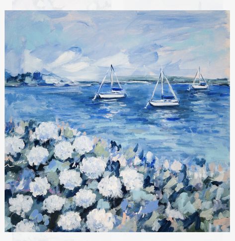 Carefree Lifestyle, Sailboat Racing, Nautical Wallpaper, White Hydrangeas, Blue Hydrangeas, Sandy Shores, Coastal Granddaughter, Coastal Grandmother, Nautical Art