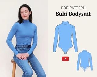 IsaInStitches - Etsy Turtleneck Shirt Pattern, Sewing Turtleneck, Bodysuit Pattern, Turtleneck Bodysuit, Bodysuit Fashion, Diy Sewing Clothes, Fabric Yardage, How To Make Clothes, Sewing Basics