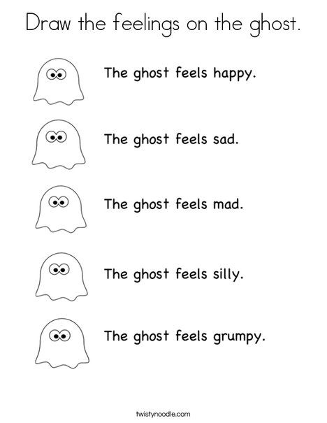 Ghosts have feelings too!  Worksheet from TwistyNoodle.com Halloween Coping Skills Activities, Ghost Worksheets, Halloween Social Emotional Activities, G Is For Ghost, Free Halloween Worksheets, Ghost Coloring, Halloween Lesson, Halloween Social, Twisty Noodle