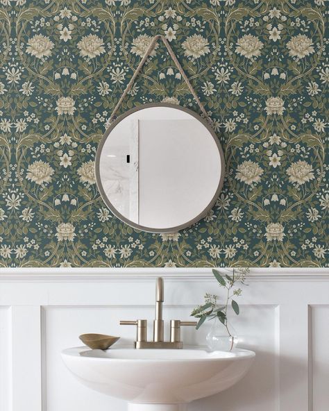 Wallquest Wallpaper on Instagram: “The Honeysuckle pattern from our British Heritage collection offers the perfect blend of traditional design and on-trend colors for any…” Victorian Bathrooms, Honeysuckle Flowers, Floral Damask, Damask Wallpaper, Wallpaper Direct, Arts And Crafts Movement, Burke Decor, Print Wallpaper, Wallpaper Wallpaper