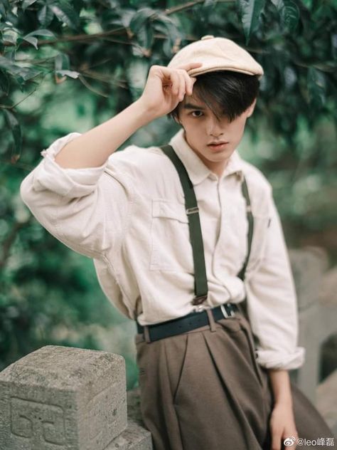 Irl Reference Poses Male, Charming Pose Reference, Photo References For Drawing People, Holding Small Object Pose, Vintage Outfit Male, Male Aesthetic Poses, Holding Cap Pose, Young Boy Reference, Tipping Hat Pose Reference