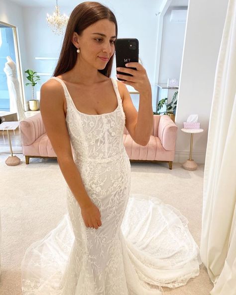 Trish Peng Spring Garden Wedding Dress, Lace Square Neck Wedding Dress, Square Neck Mermaid Wedding Dress, Square Top Wedding Dress, Fairmont Wedding, Wedding Dress Square Neckline, Trish Peng, Square Neckline Wedding Dress, Scoop Neck Wedding Dress