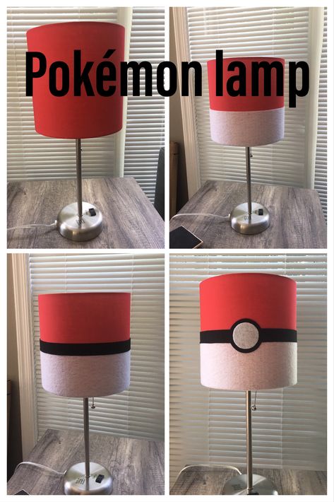 Buy $11 red lamp from Walmart and transform it into a Pokémon lamp...   Pokemon lamp DIY, Pokemon room decor, Pokemon DIY project Pokemon Room Decor, Pokemon Lamp, Pokemon Bedroom, Diy Pokemon, Pokemon Decor, Pokemon Room, Pokemon Diy, Lamp Diy, Red Lamp