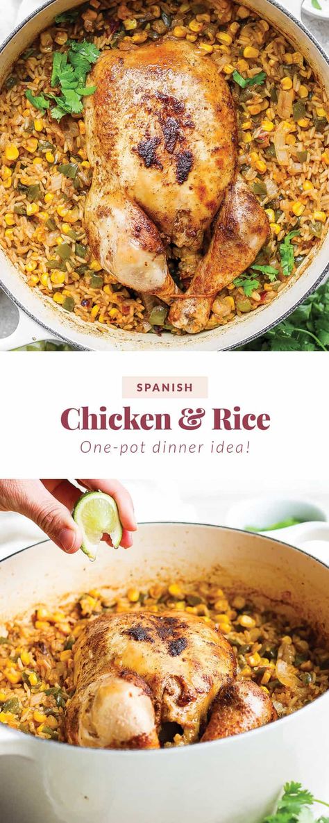 Whole Chicken With Rice In Oven, One Pot Whole Chicken, Whole Roast Chicken And Rice, Whole Chicken One Pot Meals, Whole Chicken And Rice Recipes, Dutch Oven Whole Chicken, Whole Chicken Recipes Oven, Roast Chicken And Rice, Chicken Rice Bake