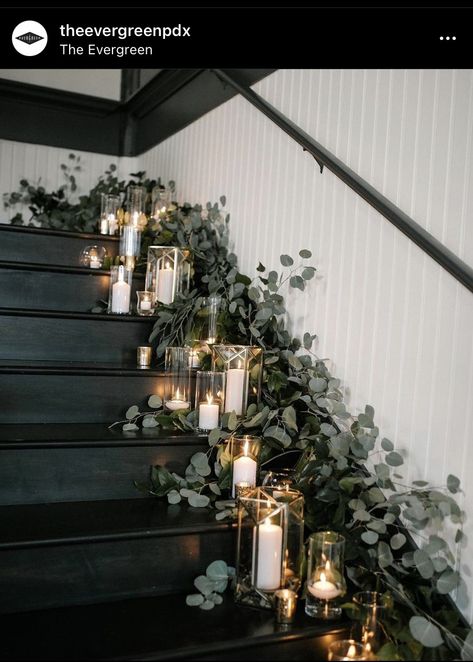 Candle Stairs, Wedding Staircase Decoration, Winter Wedding Arch, Wedding Stairs, Wedding Staircase, Aisle Candles, Stairway Decorating, Wedding Entrance Decor, Staircase Decor