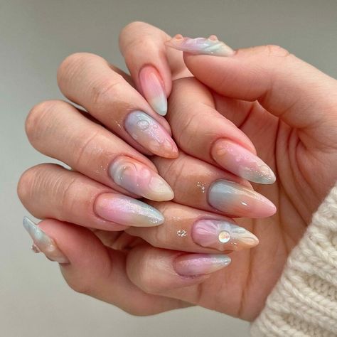 Pastel Colour Nails Acrylic, Cotton Candy Color Nails, Candy Color Nails, Pastel Swirl Nails, Nails Cotton Candy, Candy Nails Designs, Fluffy Nails, Whimsical Nails, Candy Nail Art