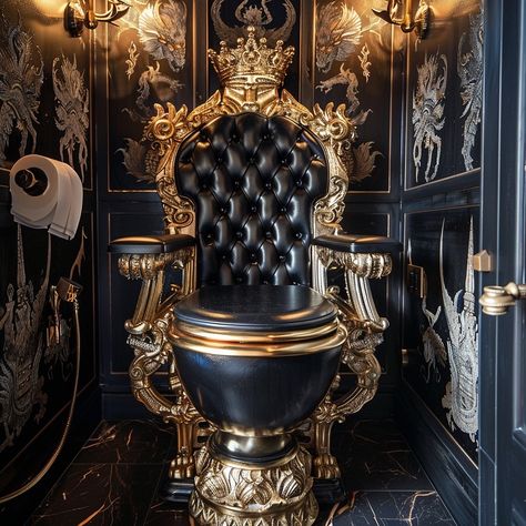 Experience royal comfort with our Throne-Inspired Toilet, a luxurious and elegant addition to your bathroom. Designed to evoke the grandeur of a majestic throne, this toilet features intricate detailing and high-quality materials that exude sophistication. The ergonomic seat ensures optimal comfort, while modern flushing technology guarantees efficiency and water conservation. Perfect for those who seek a blend of opulence and practicality, this throne-inspired toilet transforms an everyday n... Castle House Plans, Royal Bathroom, Small Bathroom Inspiration, Luxury Toilet, Fantasy Furniture, Guest Toilet, Downstairs Loo, Bathroom Decor Apartment, Castle House