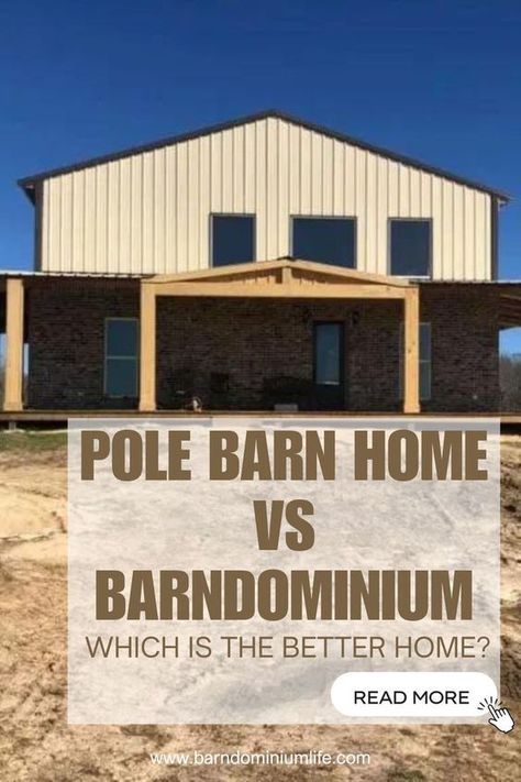 Barndominium vs. Pole Barn Home: Discover the unique features of each and decide which one suits your lifestyle! Pole Barn With Apartment, Pole Barns With Living Quarters, Party Barn Interior, Loft Barndominium, Barn With Apartment, Pole Barn With Living Quarters, Small Pole Barn, Pole Barn Loft Ideas, Barndo Ideas