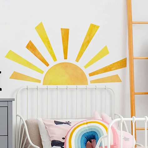 Amazon.com: 42 x 23.5 inch Boho Half Sun Wall Decals Watercolor Sun Murals Modern Wall Decals Vinyl Sun Wall Decals Removable Peel and Stick Wall Stickers for Living Room Bedroom Playroom Decor : Baby Sun Bedroom Decor, Sun Mural, Paint Magic, Baby Wall Stickers, Boho Rainbow Wall, Class 2023, Cloud Wall Decal, Skate Ramp, Half Sun