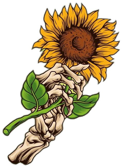 Holding Sunflower, Skeleton With Flowers, Pretty Sunflowers, Skeleton Hand Holding, Skull Sunflower, Sunflower Drawing, Skeleton Art, Skull Hand, The Skeleton