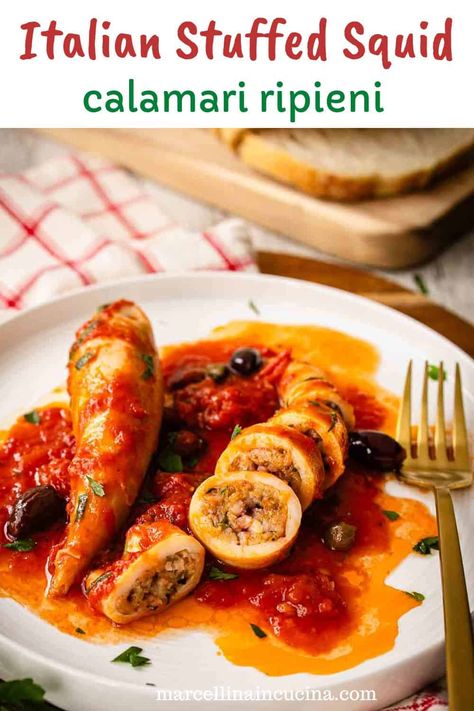 Stuffed Squid Recipe Healthy Squid Recipes, Stuffed Squid Recipes, Calamari Stuffed Recipes, Stuffed Squid, Stuffed Calamari, Stuffed Squid Italian, Stuffed Squid Recipes Asian, Squid Recipes, Calamari Recipes