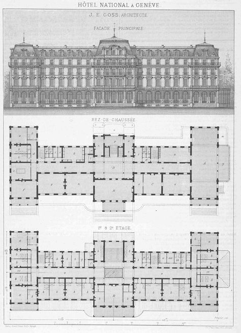 Goss- Grand Hotel National 1880 Facade Plans. (1610×2223) Palace Layout Floor Plans, Grand Staircase Floor Plan, Gregorian House Floor Plan, 20 Bedroom Mansion Floor Plan, Academy Floor Plan, City Hall Floor Plan, Hotel Floorplans, Palace Floor Plan, Palace Plan