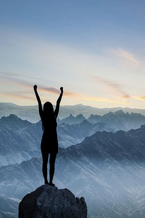 Woman On Mountain Top, Standing On Top Of A Mountain, The Mountain Is You Aesthetic, Top Of Mountain Aesthetic, Strong Woman Aesthetic Photography, Top Of Mountain, Adventure Wallpaper, On Top Of A Mountain, Bday Shoot