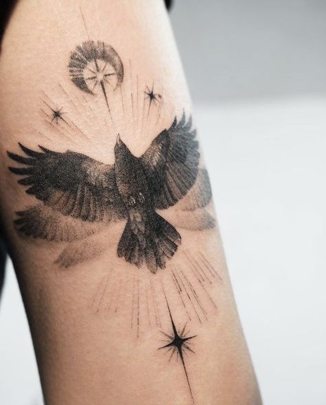 Black Crow Tattoos, Bishop Hat, Seagull Tattoo, Alas Tattoo, Snow Tattoo, Crow Tattoo Design, Crow Tattoo, Raven Tattoo, Instagram Id