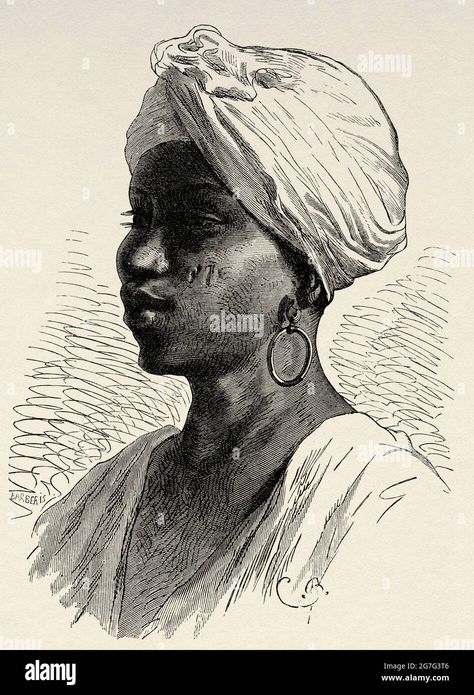 Download this stock image: Black slave woman from Morocco, Maghreb. North Africa. Old 19th century engraved illustration from El Mundo Ilustrado 1880 - 2G7G3T6 from Alamy's library of millions of high resolution stock photos, illustrations and vectors. African Portraits Art, Engraved Illustration, Portraits Art, Engraving Illustration, Book Images, Old Art, North Africa, Black Lives, 18th Century