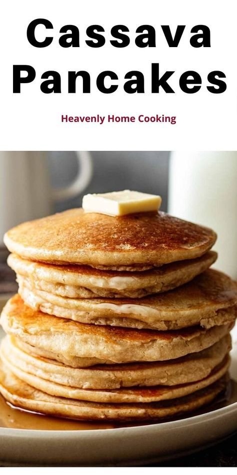 These delicious cassava pancakes are not only delicious, but they are a great option for people with gluten intolerance. Not only that, cassava flour is low in fat, calories, and sugar, unlike other gluten-free flours such as almond or coconut flour. Many people find cassava pancakes to be even better tasting than pancakes made with wheat flour. Get the full recipe with step-by-step instructions with photos at Heavenly Home Cooking. Yucca Flour Recipes, Paleo Pancakes Cassava Flour, Cassava Flour Naan, Cassava Pancakes Recipe, Cavassa Flour Recipes, Cassava Flour Pancakes Egg Free, Cassava Flour Pancakes Vegan, Cassava Dessert Recipe, Gluten Free Cassava Flour Recipes