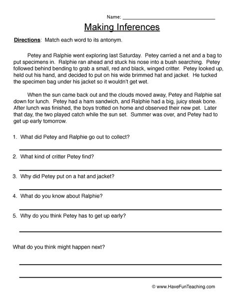 Inferencing Worksheets, Truth And Inference, Making Inferences 2nd Grade, Making Inferences First Grade, Inferring Lessons, Making Inferences Worksheet, English Comprehension, Free Reading Comprehension Worksheets, Reading Tutor