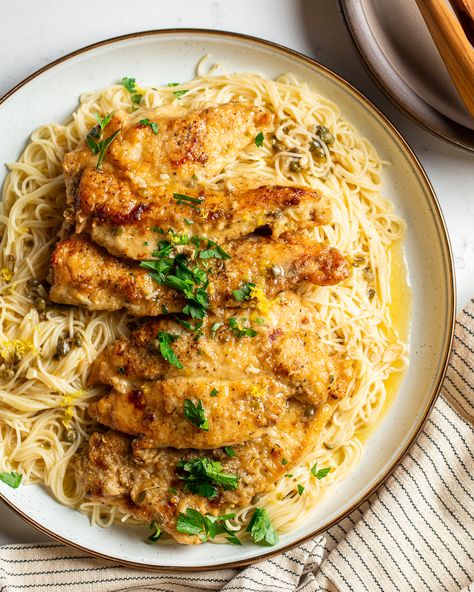 Chicken Piccata And Pasta, Chicken Piccata Angel Hair Pasta, Chicken Piccata With Angel Hair Pasta, Angel Hair Pasta With Herbs, Lemon Angel Hair Pasta, Chicken Angel Hair Pasta, Pasta With Herbs, Apartment Meals, Angel Hair Pasta Recipes