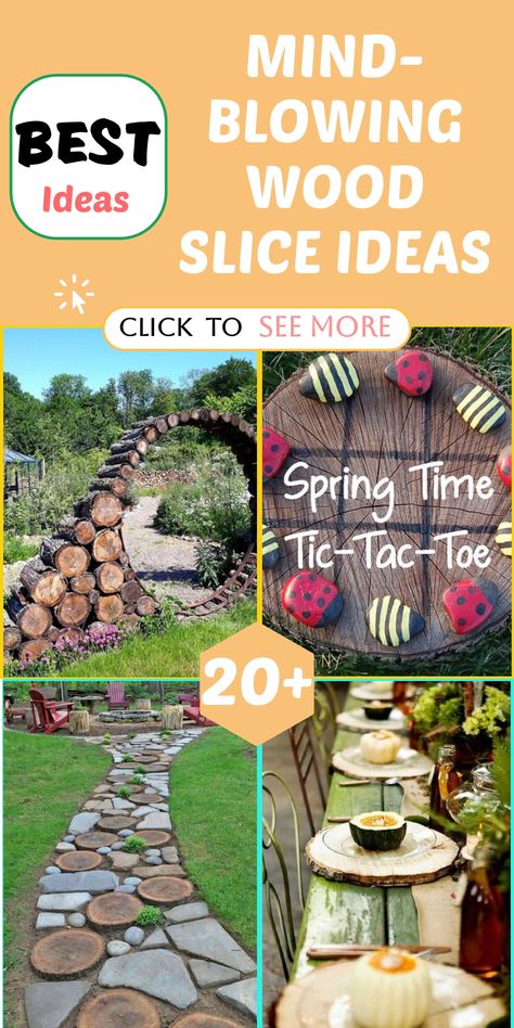 Elevate your home and garden with these mind-blowing wood slice ideas that bring a touch of natural beauty and rustic charm to your space! From stunning tree stump tables that add a touch of organic elegance to whimsical DIY coasters that infuse your home with warmth and character, these creative projects will inspire you to embrace the beauty of wood in every corner of your living environment.  #WoodSliceDecor #RusticHome #GardenCrafts #NaturalBeauty Tree Ring Art Diy Wood Slices, Wood Slice Furniture, Rock Towers Stacked Stones, Round Tree Slices Ideas, Crafts With Logs, Tree Logs Ideas Diy, Wood Slabs Ideas Tree Slices, Tree Trunk Ideas Diy, Tree Log Ideas Outdoor