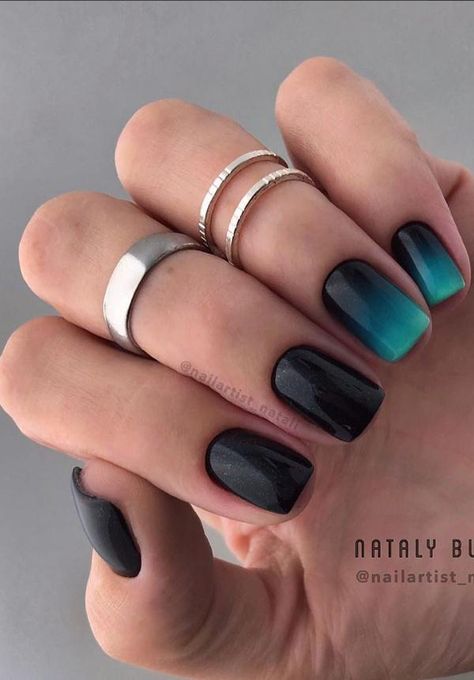 Nails On Short Fingers, Nail Dark Colors, Short Square Acrylic Nails Dark Colors, Dark Nail Inspiration, Dark Colored Nails, Short Gothic Nails, Short Dark Nails, Tomboy Nails, Emo Nails