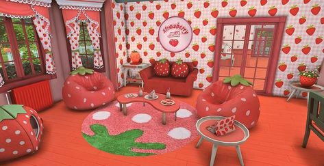 Strawberry Shortcake House, Strawberry House, Kawaii Strawberry, Sims Packs, Strawberry Decorations, Shabby Chic Room, Casas The Sims 4, Sims Games, Sims 4 Cc Packs