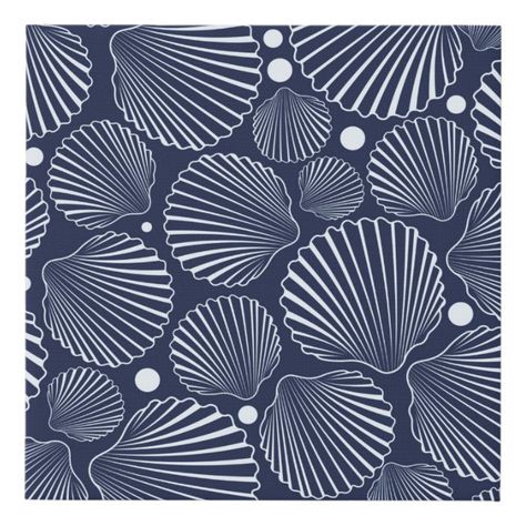 Sea seamless pattern with blue shells. Summer back Faux Canvas Print Size: 10 x 10. Gender: unisex. Age Group: adult. Lino Print Repeat Pattern, Shell Pattern Design, Beach Pattern Illustration, Costal Pattern, Sea Pattern Illustration, Ocean Mugs, Fish Pattern Design, Beach Moodboard, Bathroom Wallpapers